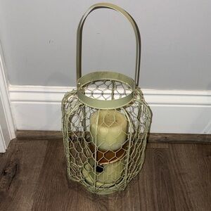 Elegant Green Wire Lantern Candle Holder